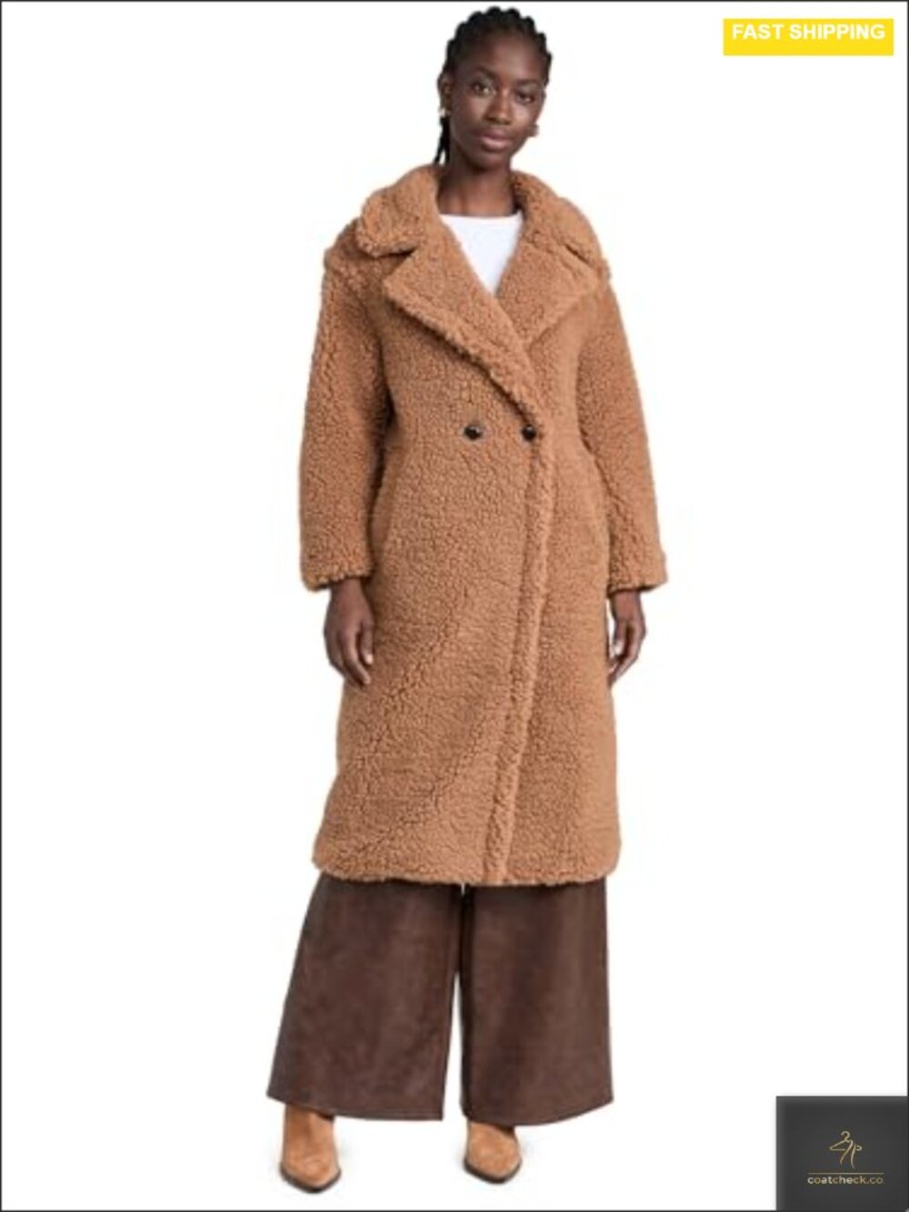 Faux Fur Long Teddy Coat Double Breasted Warm Fleece Lining
